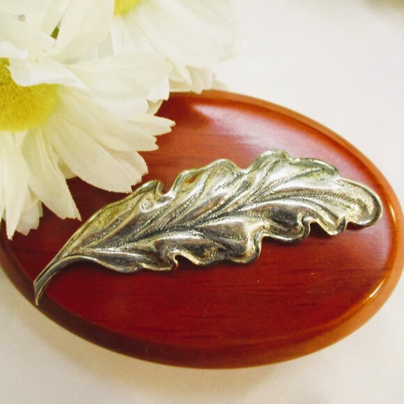 Vintage TORTOLANI Silver Plate Leaf Brooch: DESIGNER  Foliate Silver Jewelry - Picture 2 of 15